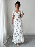 Summer Women's New Fashion Style Vacation Casual Slim Fit Printed Design Elegant Vacation Summer Romantic Dress