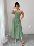 2026 Cross-Border European and American Amazon Design-Inspired Strapless Sleeveless Ruched Waist Solid Color Camisole Women's Dress