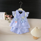 2-Piece Korean Style Single-Breasted Floral Lightweight Summer Dress Set for Girls with Delicate Flutter Sleeves