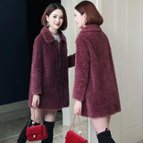 Middle-aged and elderly women's clothing plus velvet and thick imitation lambskin coat women's medium and long 2024 new winter coat