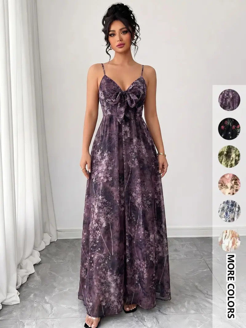 2025 New European and American Style Printed Suspender Long Dress Summer Vacation Flowy Dress