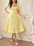 Vintage Classic Elegant Women's Clothing, Spring/Summer Fitted Jacquard Dress, Umbrella-Shaped Skirt Dress