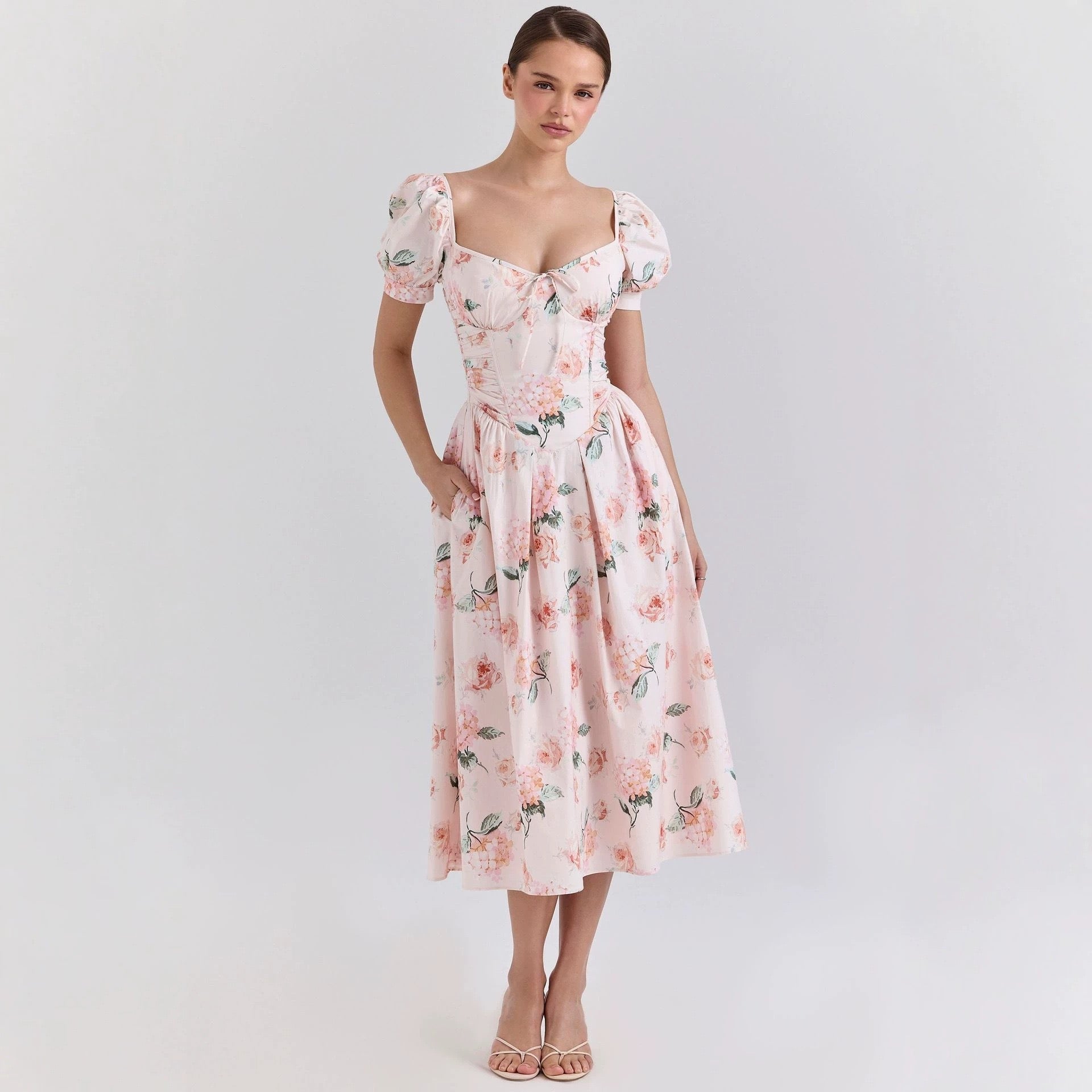2026 Cross-Border Spring and Summer New Amazon Cross-Border European and American Dresses, Artistic French-Style Fresh Print Fashion Women's Clothing