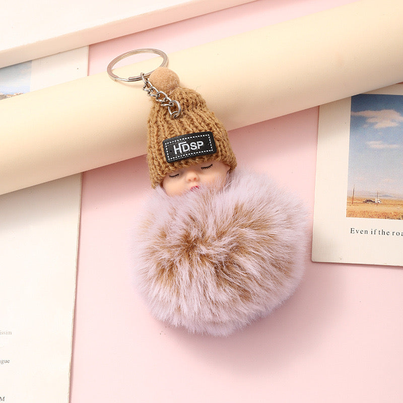 Bao Beidi sleeping doll fur ball pendant cute female schoolbag pendant girl plush jewelry car keychain toy