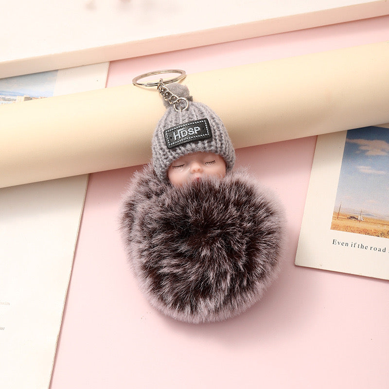 Bao Beidi sleeping doll fur ball pendant cute female schoolbag pendant girl plush jewelry car keychain toy