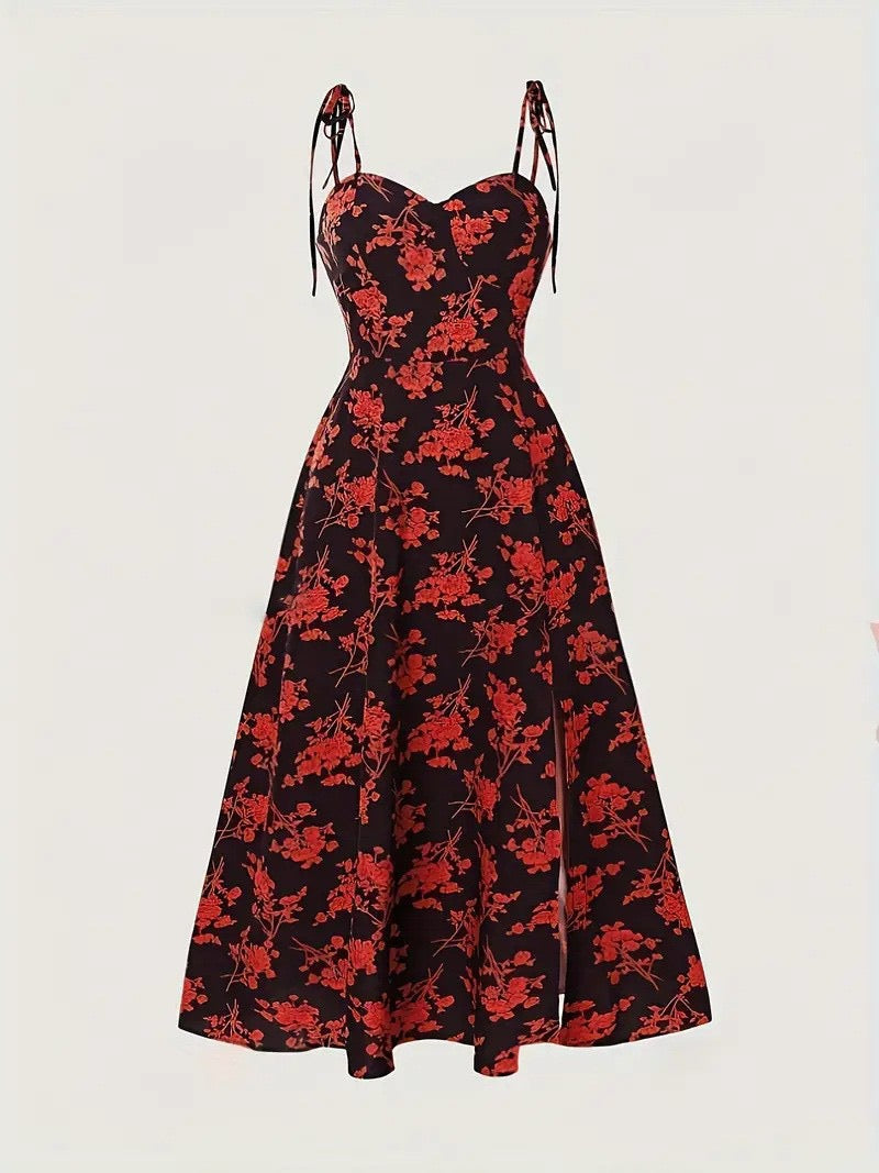 2025 European and American Cross-Border Amazon Independent Station French Summer Waist Sexy Floral Slim Suspender Dress