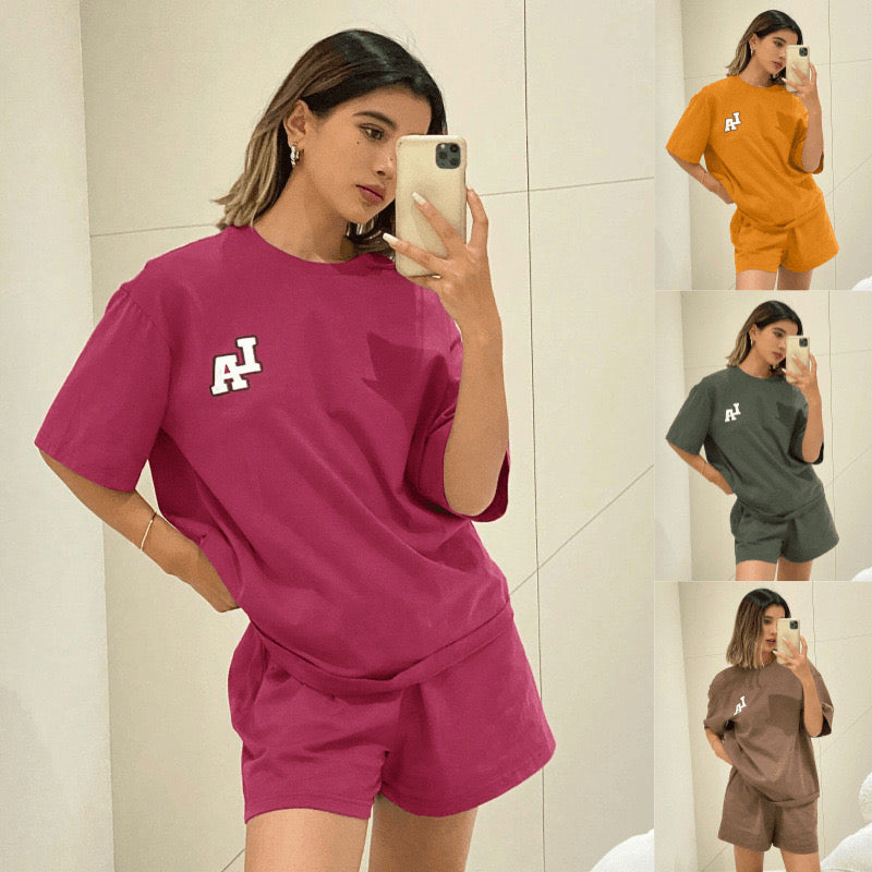 Temu specializes in cross-border home clothes with letter embroidery, which can be worn at home, loose sports, fashionable and casual pajamas sets