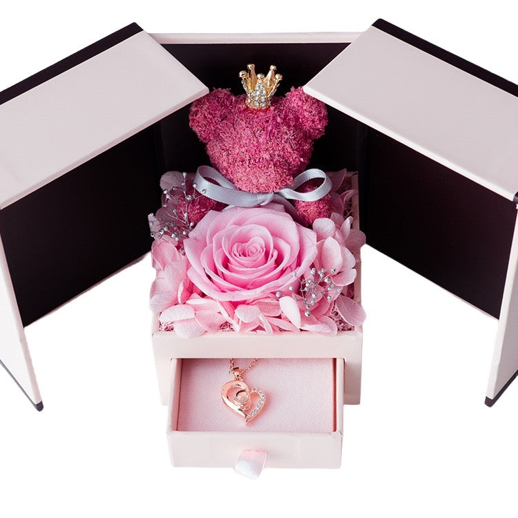 [Eternal Flower Gift Box Double Door Rose Necklace Jewelry Box Lipstick Gift Box Valentine's Day Bear Christmas Gift]