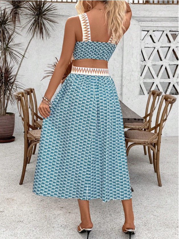 2025 Summer New Style Tube Top Backless Suspender Dress Retro Printed Long Skirt Cross-Border Foreign Trade Amazon Style for Women