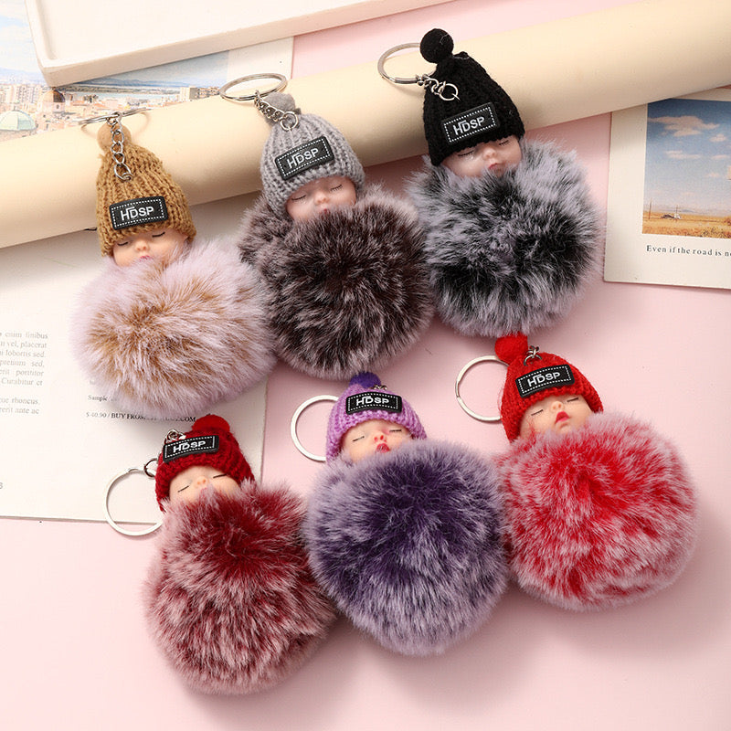 Bao Beidi sleeping doll fur ball pendant cute female schoolbag pendant girl plush jewelry car keychain toy