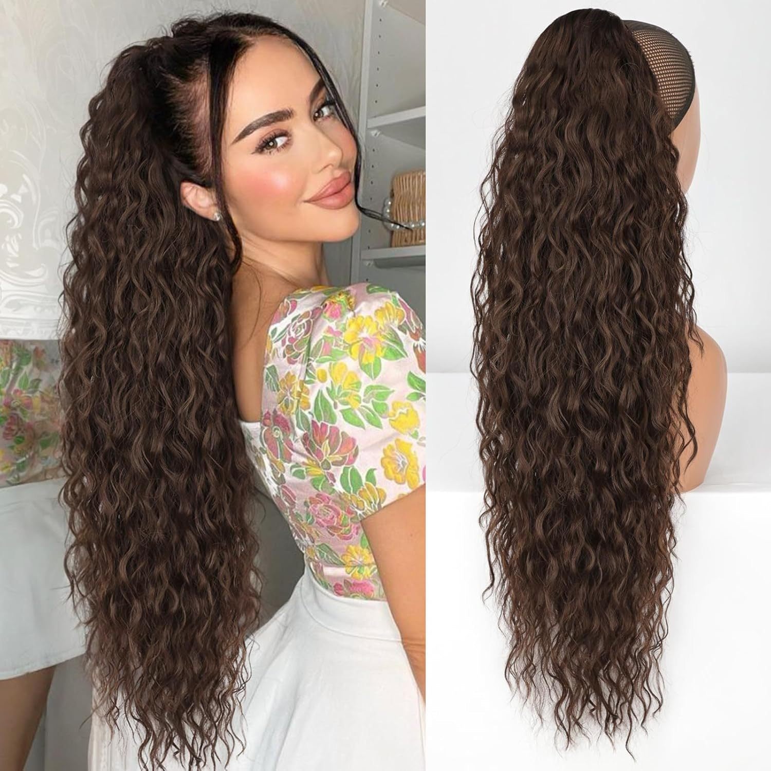 Xuchang wig corn perm long curly hair fluffy clip ponytail Amazon cross-border wig wholesale Ponytail