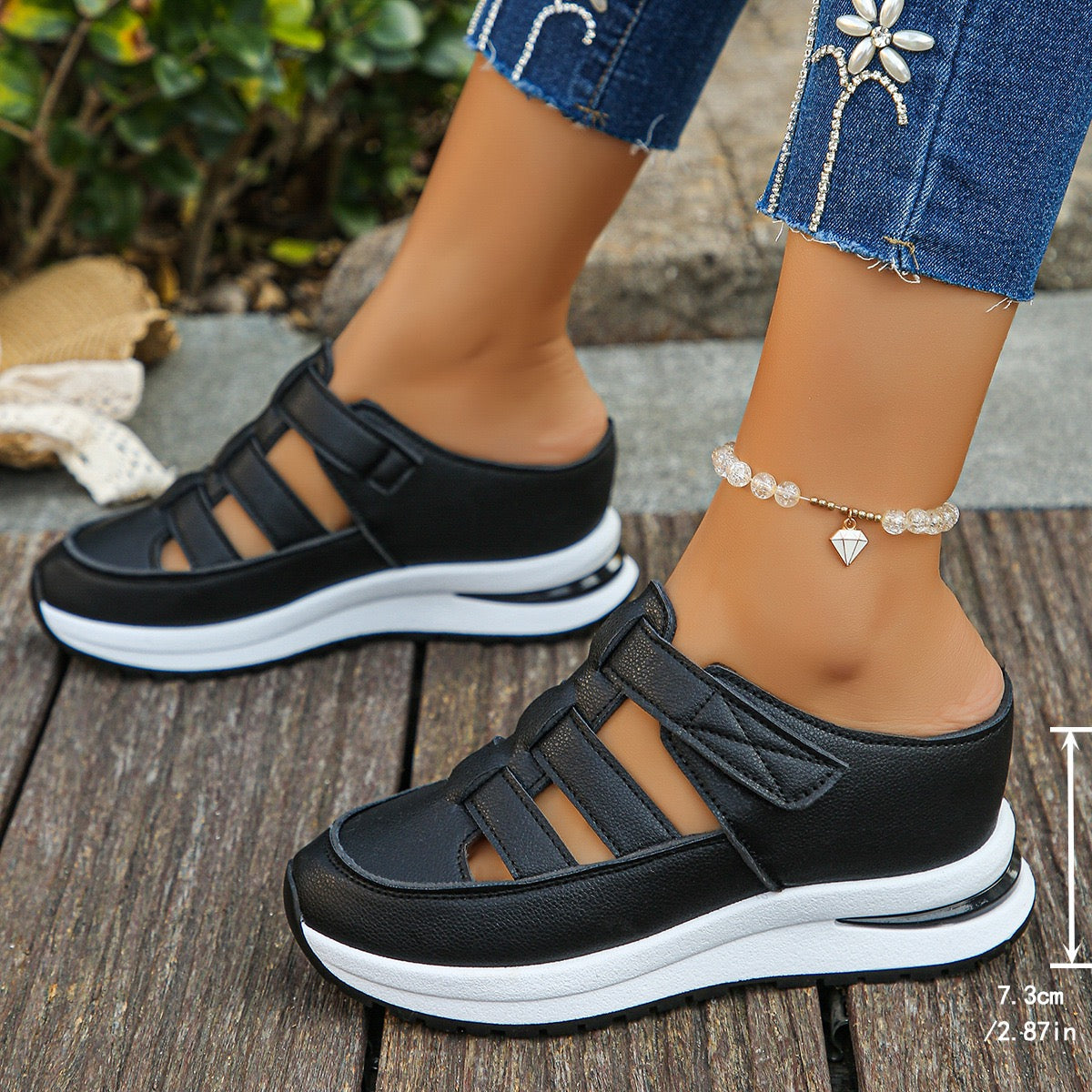 Summer new wedge sandals covered head hollow breathable women's foreign trade plus size sponge thick-soled velcro women's shoes