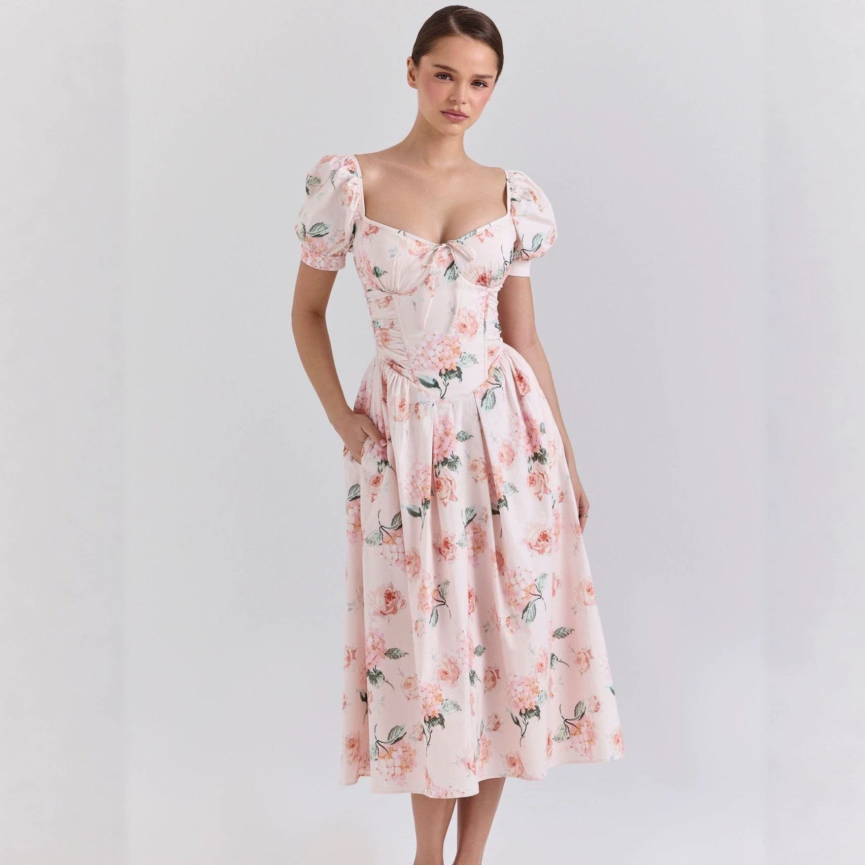 2026 Cross-Border Spring and Summer New Amazon Cross-Border European and American Dresses, Artistic French-Style Fresh Print Fashion Women's Clothing