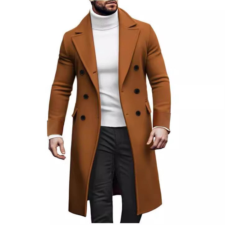 European station 2024 new woolen long coat men Amazon double-breasted jacket European version AliExpress spot eBay