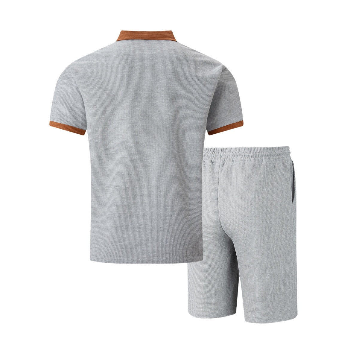 Amazon Cross-Border Summer New Men's Waffle Lapel Color-Blocked Chest Pocket Button Short-Sleeved Shorts Suit