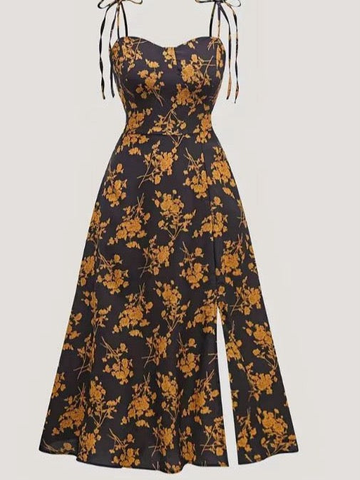 2025 European and American Cross-Border Amazon Independent Station French Summer Waist Sexy Floral Slim Suspender Dress