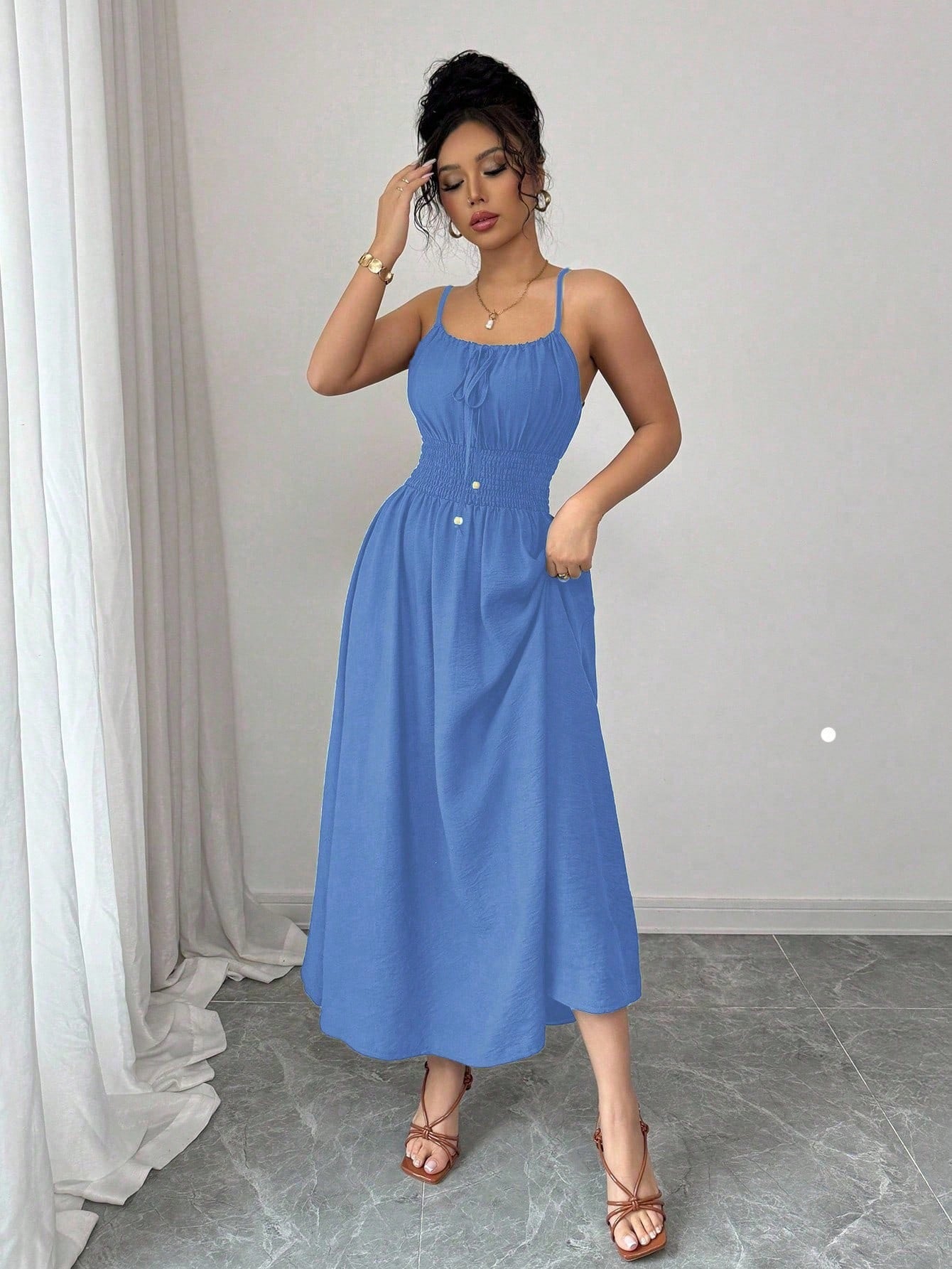 2026 Cross-Border European and American Amazon Design-Inspired Strapless Sleeveless Ruched Waist Solid Color Camisole Women's Dress