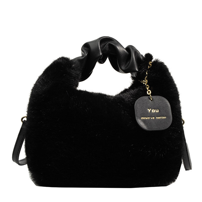 2023 winter new furry bag fashionable high-end crossbody bag plush handbag versatile niche handbag