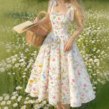 Sweet Floral Suspender Dress with Tie Straps, Waist-Cinching and Slimming Effect, Bow Shoulder Straps, Princess Dress, Elegant Retro Pastoral Style offer