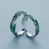 2pcs New Simple Irregular Green Leaves Couple Rings For Women Men Lover Silver Color Fashion Open Ring Romantic Wedding Jewelry