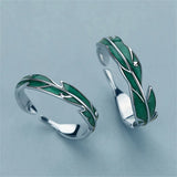 2pcs New Simple Irregular Green Leaves Couple Rings For Women Men Lover Silver Color Fashion Open Ring Romantic Wedding Jewelry