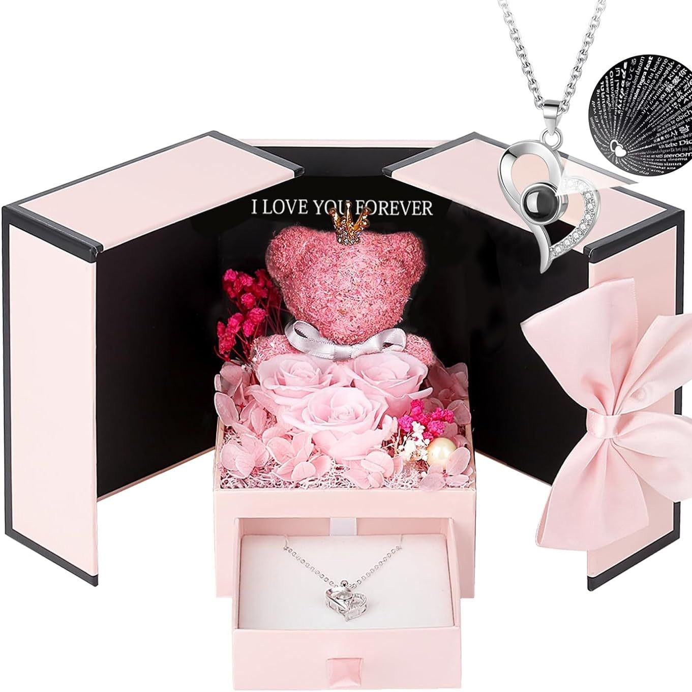 [Eternal Flower Gift Box Double Door Rose Necklace Jewelry Box Lipstick Gift Box Valentine's Day Bear Christmas Gift]