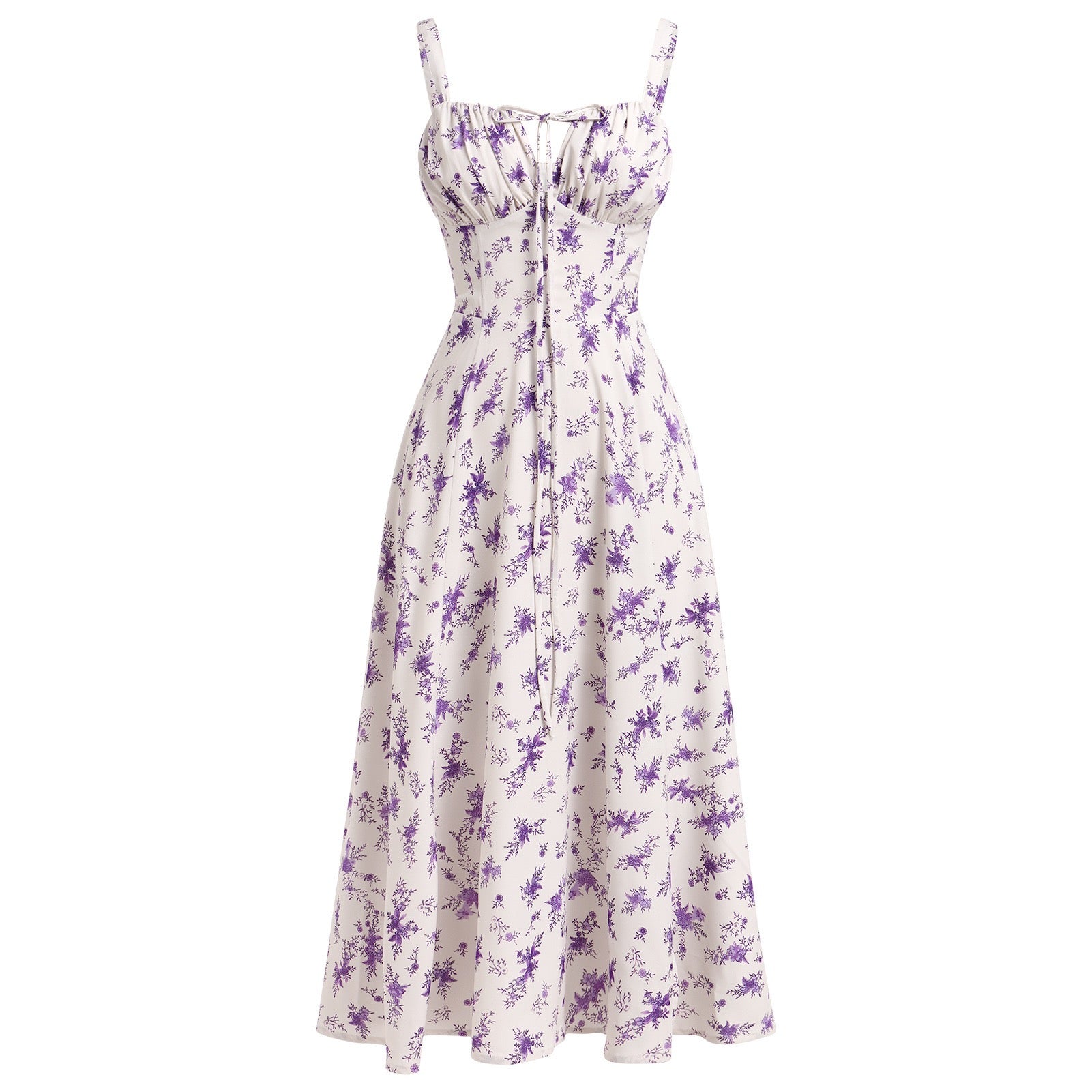 Printed Spaghetti Strap Dress with Corset Waist, Elegant Vintage Style, Wide Hem, Trendy Bestseller on Amazon