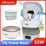 15L Portable Small Washing and Dryer Machine Collapsible Washer with Spin for Apartment Travel Underwear Washing Machine