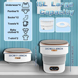 15L Portable Small Washing and Dryer Machine Collapsible Washer with Spin for Apartment Travel Underwear Washing Machine