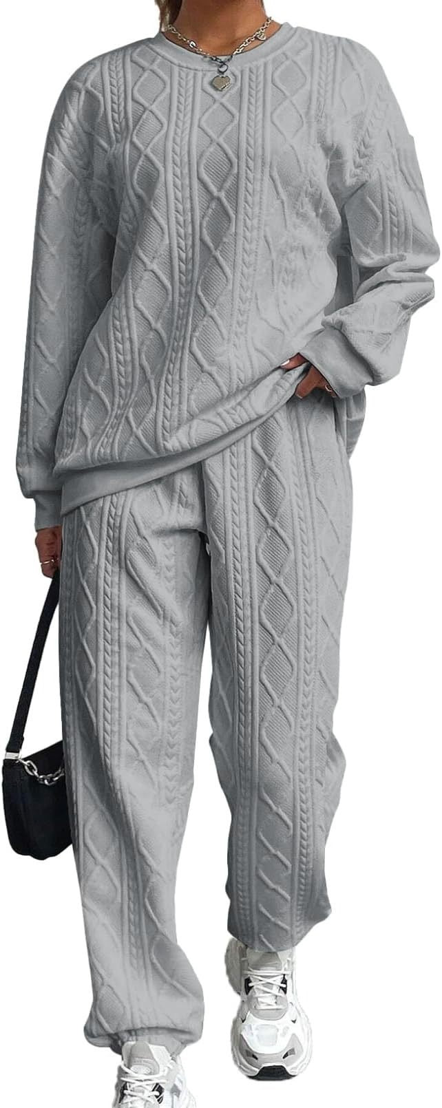 2025 Spring and Autumn Cross-border European and American New Women's Clothing Twist Splicing Long Sleeve Round Neck Top Cuffed Trousers Two-piece Set