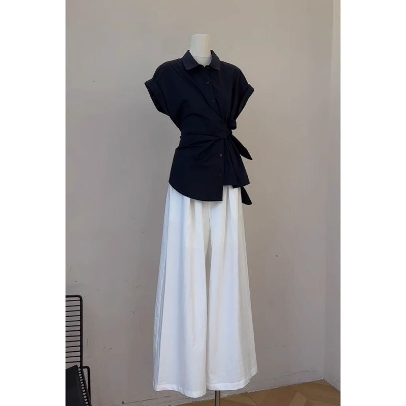 Summer Outfit Set for Women 2025 New Design Waist-Cinching Tie Shirt Slimming Casual Pants Two-Piece Trendy Set