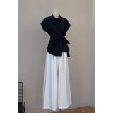 Summer Outfit Set for Women 2025 New Design Waist-Cinching Tie Shirt Slimming Casual Pants Two-Piece Trendy Set