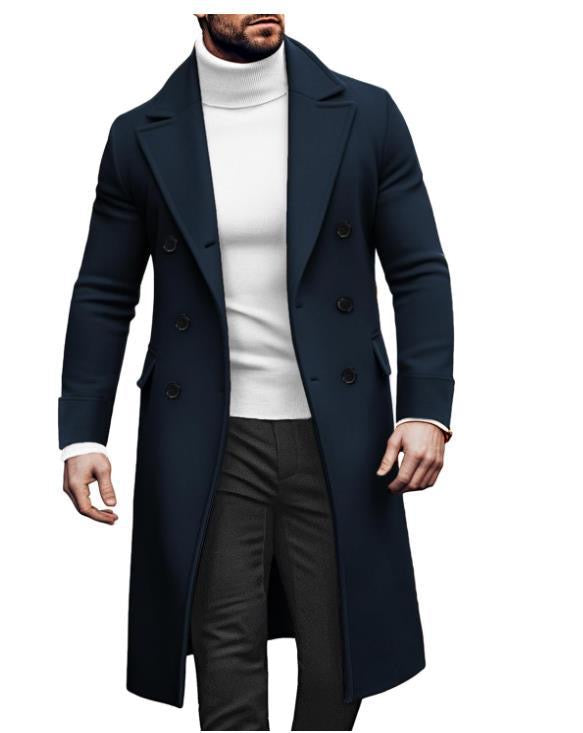 European station 2024 new woolen long coat men Amazon double-breasted jacket European version AliExpress spot eBay