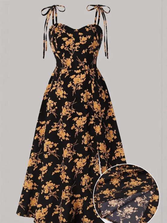 2025 European and American Cross-Border Amazon Independent Station French Summer Waist Sexy Floral Slim Suspender Dress