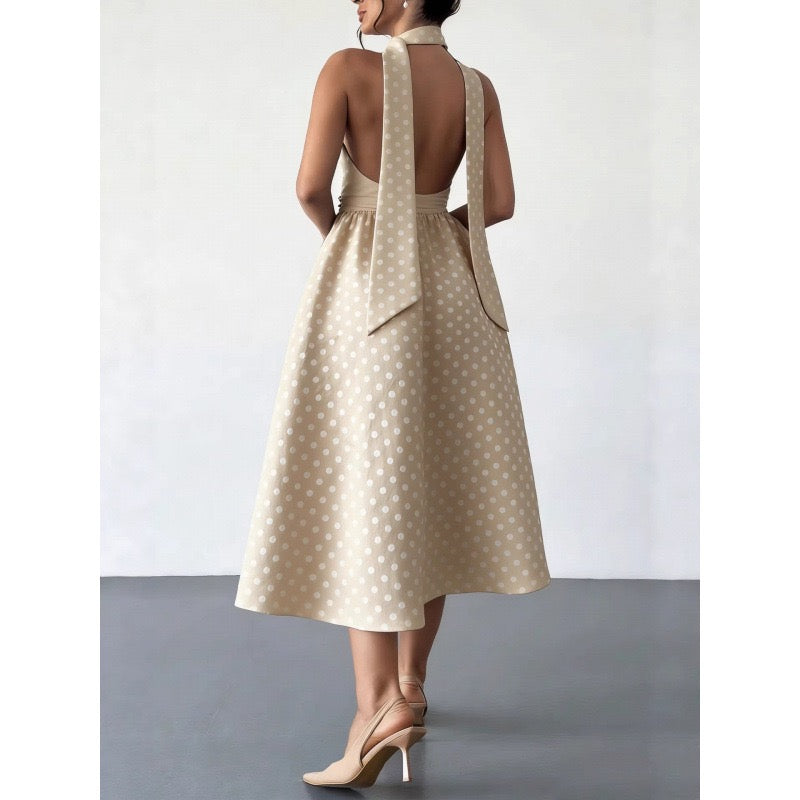 2026 Amazon European and American Cross-Border Trade Polka Dot Tie-Back Sexy Deep-Neck Backless Long Dress