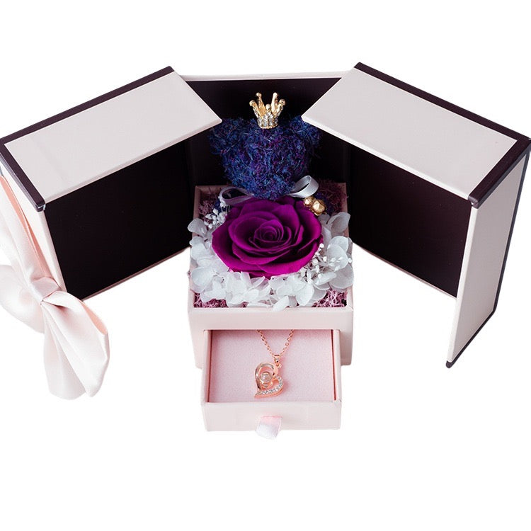 [Eternal Flower Gift Box Double Door Rose Necklace Jewelry Box Lipstick Gift Box Valentine's Day Bear Christmas Gift]