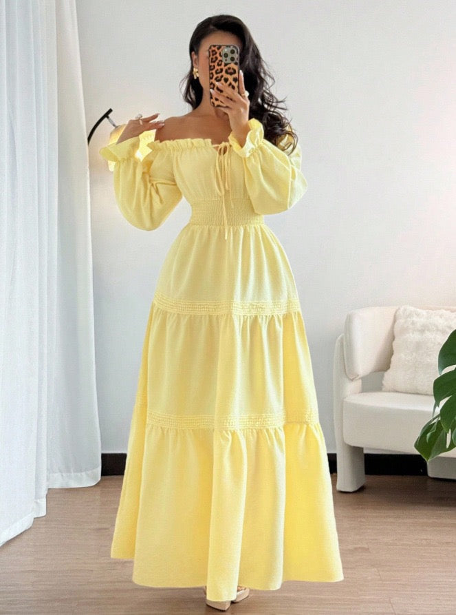 2026 Cross-Border European and American New Spring Elegant Puff Sleeve Long-Sleeve Dress