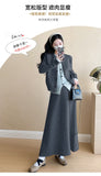 Pregnant women autumn and winter fashion new contrast color stitching knitted sweater + mid-length skirt temperament slim two-piece set