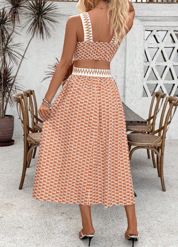 2025 Summer New Style Tube Top Backless Suspender Dress Retro Printed Long Skirt Cross-Border Foreign Trade Amazon Style for Women