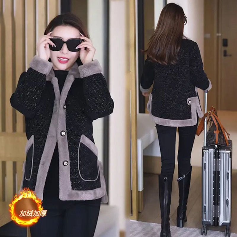 Fashionable and stylish short jacket for women in winter, new style with velvet and thickening, slimming and versatile, warm top