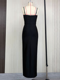 In Stock | Sexy European and American Style Women's Dress with Heavy Rhinestone Embellished Off-Shoulder Strapless Dress, Slim Fit, Elegant Slit Evening Gown