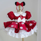 Children's Dress Cute Girl Princess Party Puff Sleeve Polka Dot Dress Bow Lace Children's Birthday Dress