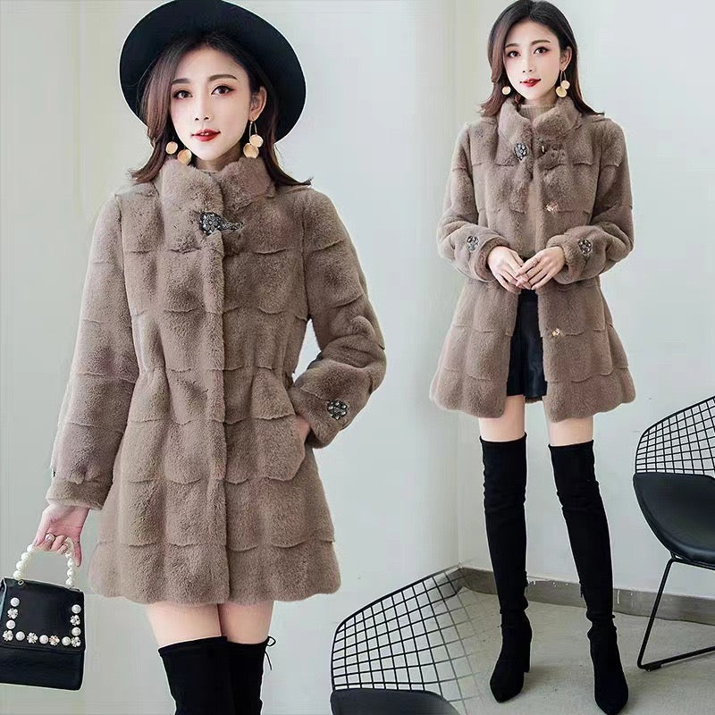 Factory direct supply Danish mink autumn and winter new fur coat women's medium and long Korean style slim fit imitation mink velvet women's clothing