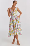 2026 Spring New Collection Elegant Backless Printed Waist-Cinching Long Dress for Women, Inspired by European and American Fashion