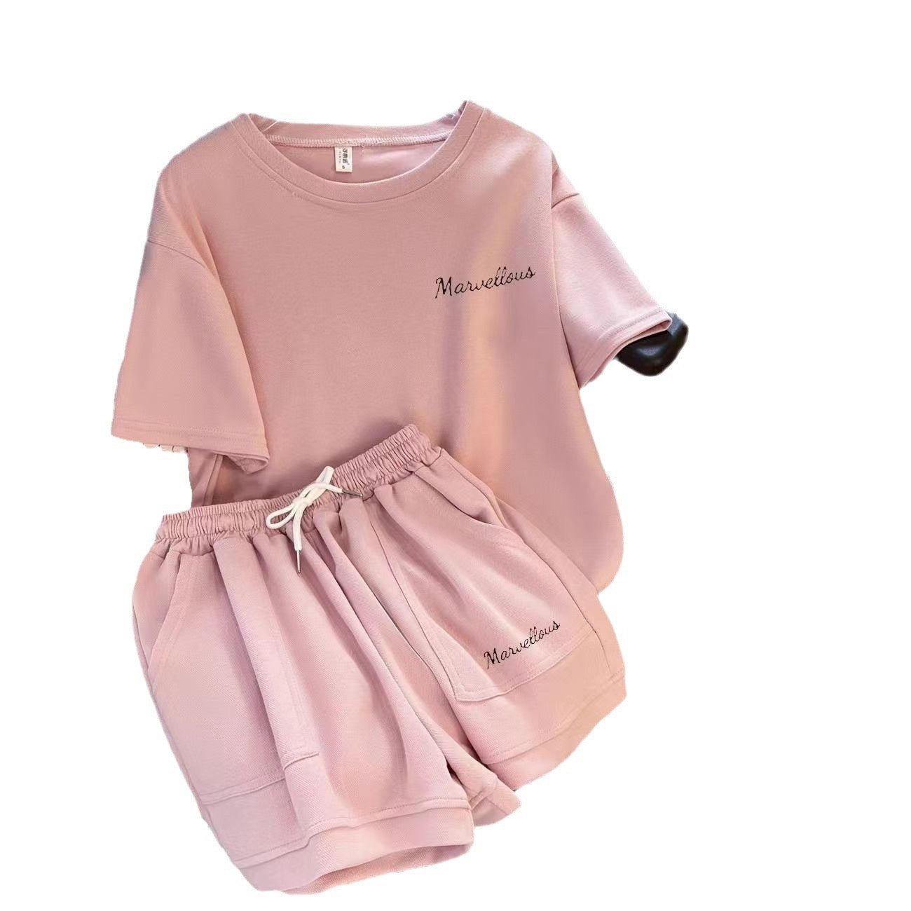 Casual Running Sportswear suit Women's Summer Korean-style Loose White Foreign-style Short-sleeved Shorts Student Two-piece Fashionable Set