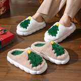 24 new Christmas tree women's home slippers neutral autumn and winter slippers home warm cotton slippers thick-soled slippers