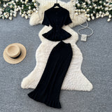 Korean-Style Knitted Ruffled Slim-Fit Two-Piece Set for Women, Summer Slim-Fit, Mature and Elegant Style, Workwear Outfit