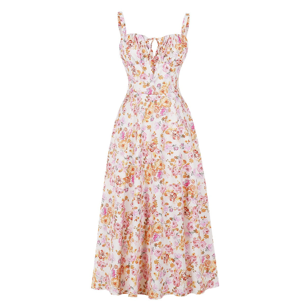 Printed Spaghetti Strap Dress with Corset Waist, Elegant Vintage Style, Wide Hem, Trendy Bestseller on Amazon