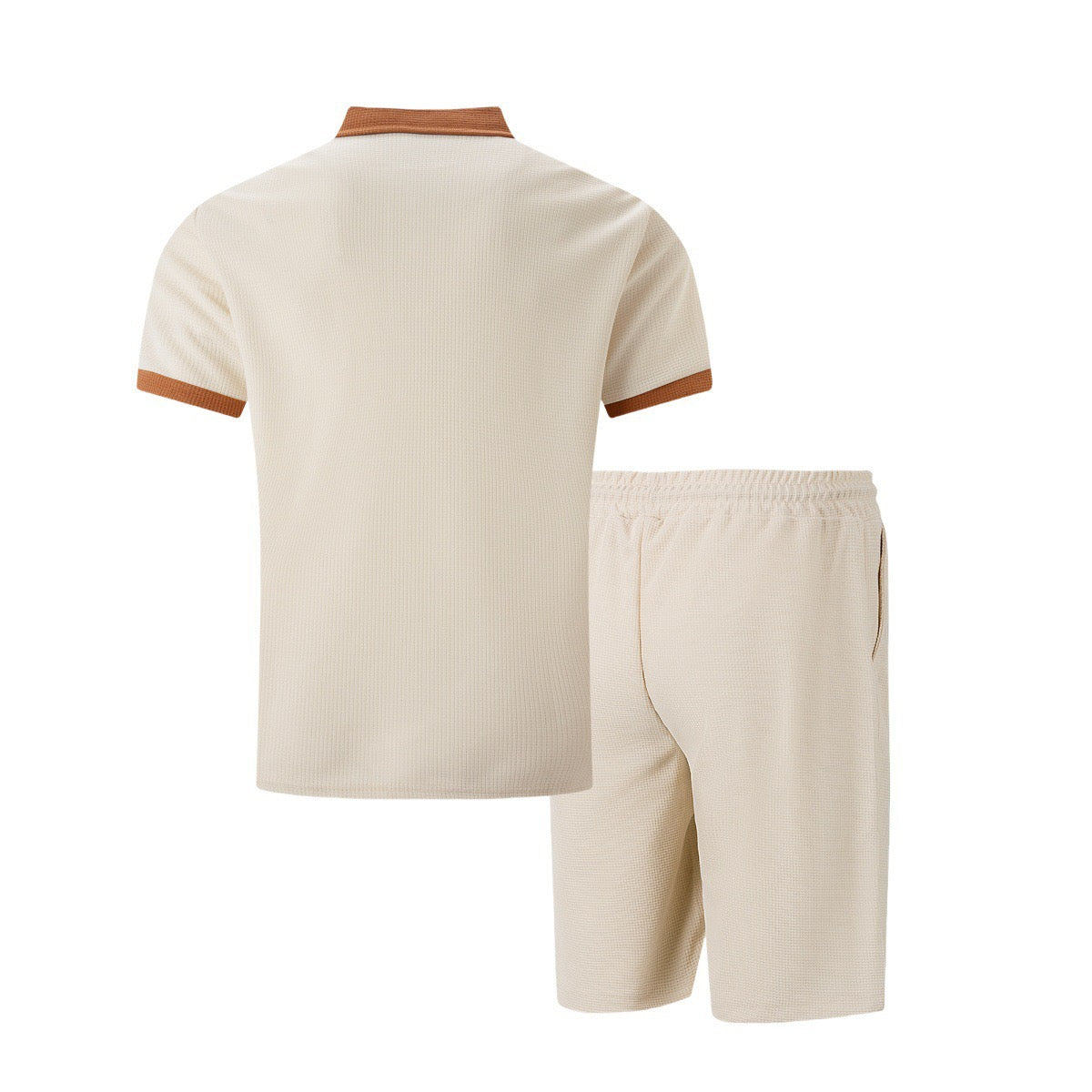 Amazon Cross-Border Summer New Men's Waffle Lapel Color-Blocked Chest Pocket Button Short-Sleeved Shorts Suit