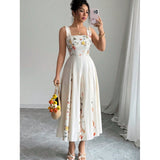 Amazon European and American Cross-Border New French-Style Waist-Cinching Elegant Floral Print Square-Neck Sleeveless Dress